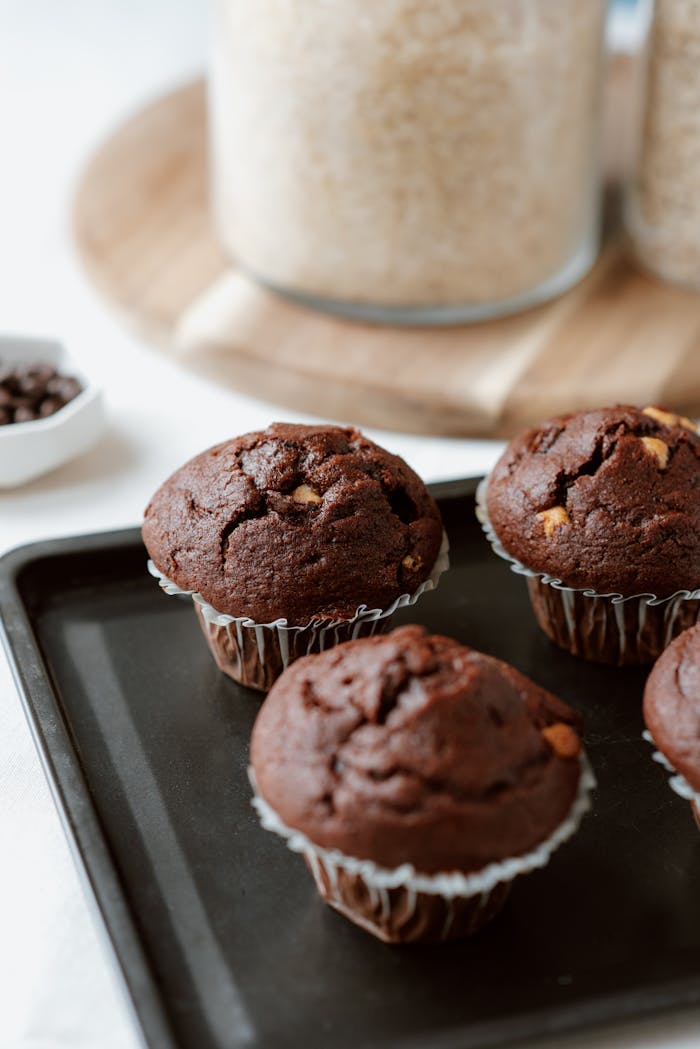 Sweet homemade chocolate dessert on tray